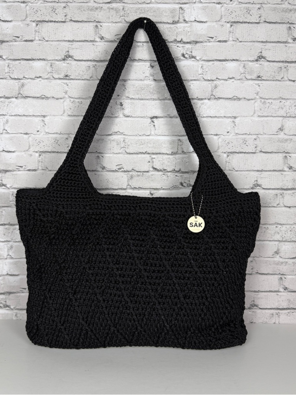 The Sak Black Crochet Tote Back New